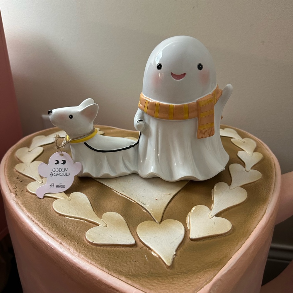 Halloween Ghost Walking Dog Wearing Scarves Figurine